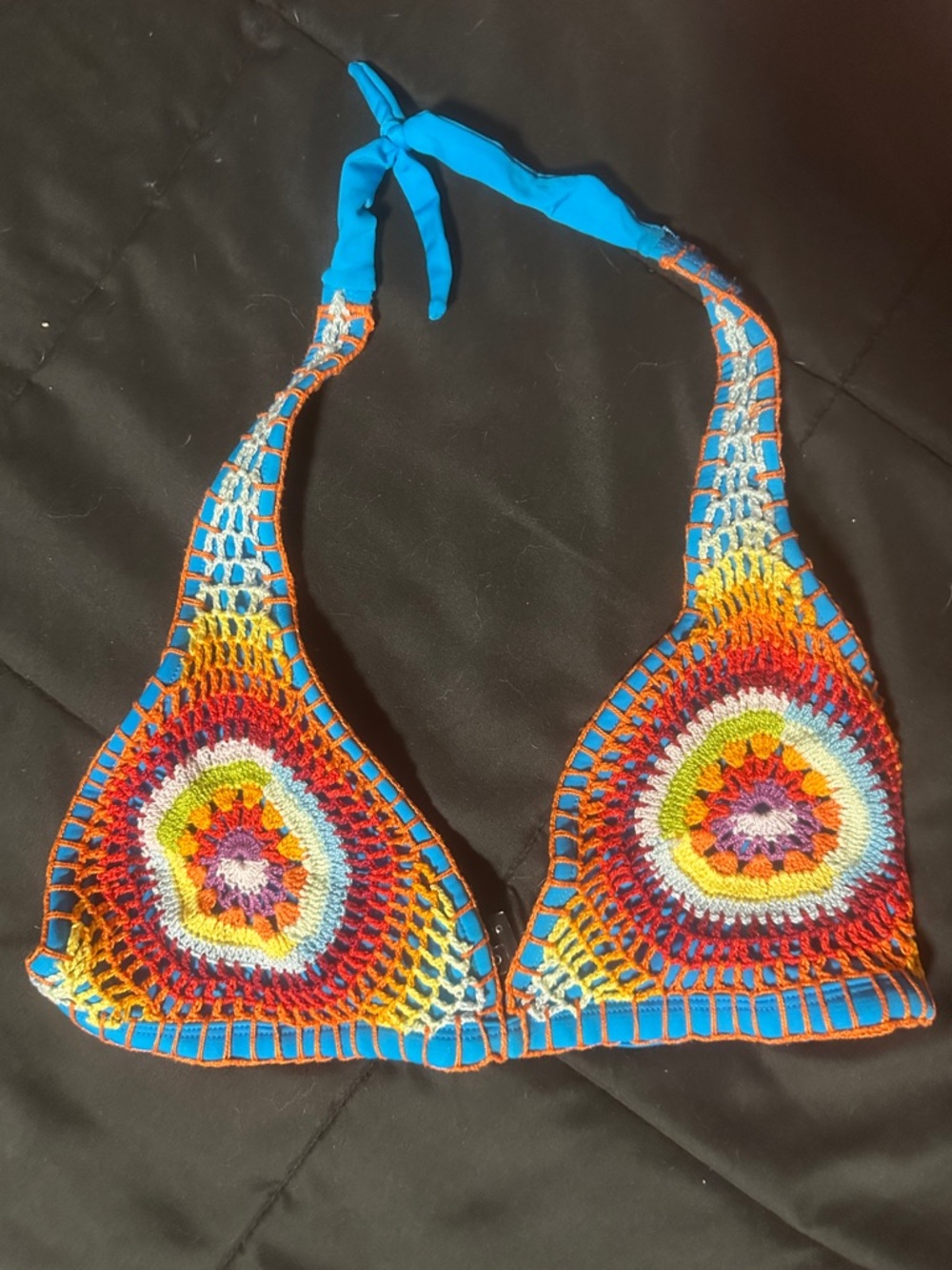 Crochet Rainbow Triangle Bikini Top - Bright Multicolor size L